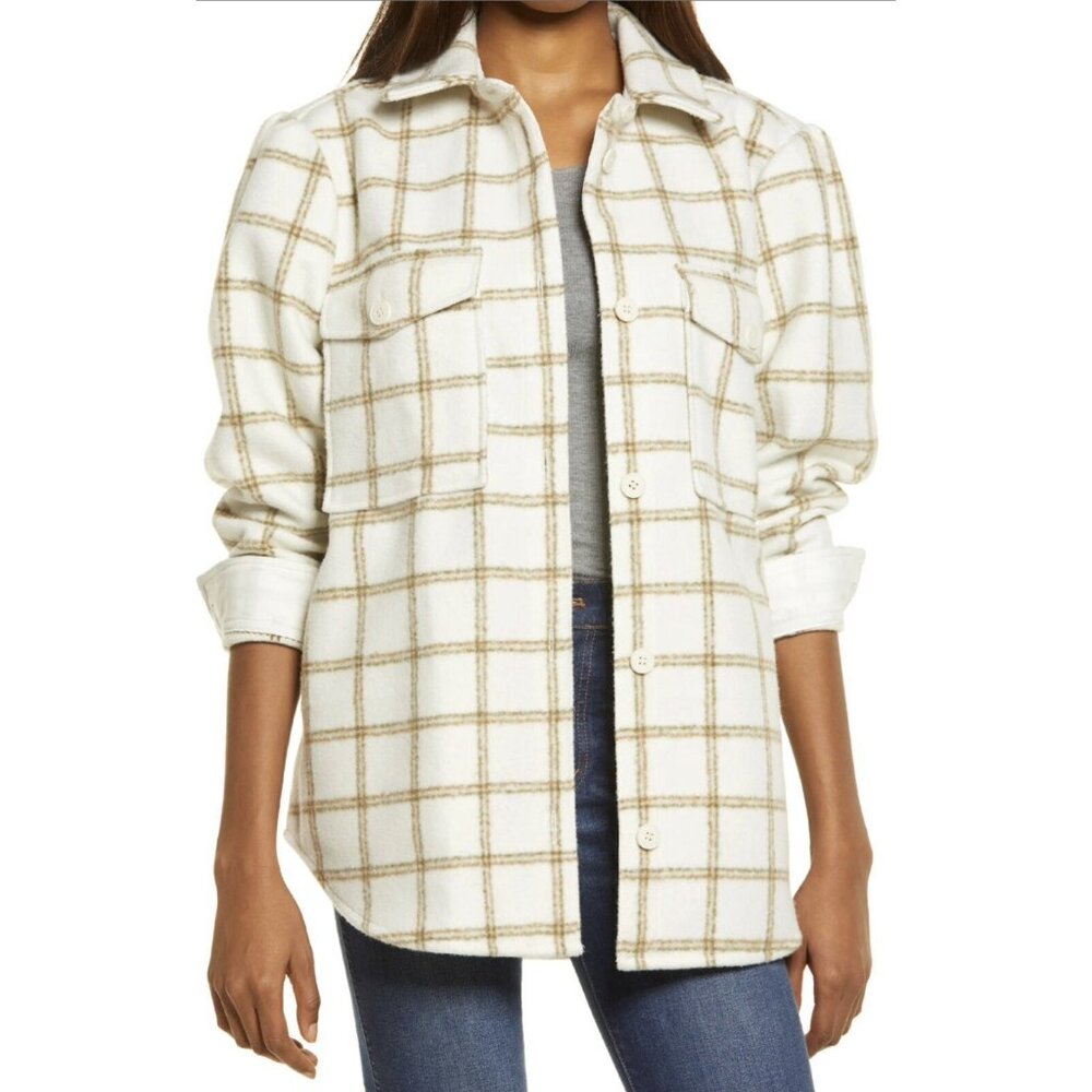 TREASURE & BOND Small Plaid Button Down Carson Pane Boxy Shacket Jacket NWT $129